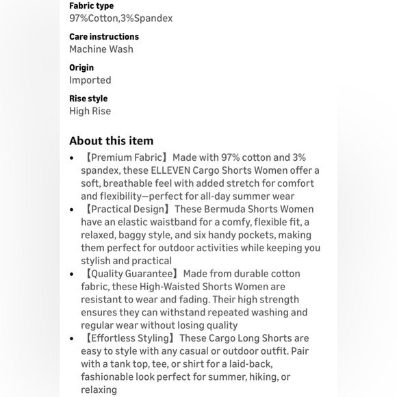 Bermuda Cargo, Elastic High Waist 6 Pockets 7in Inseam Summer Jorts for Women - Picture 13 of 13